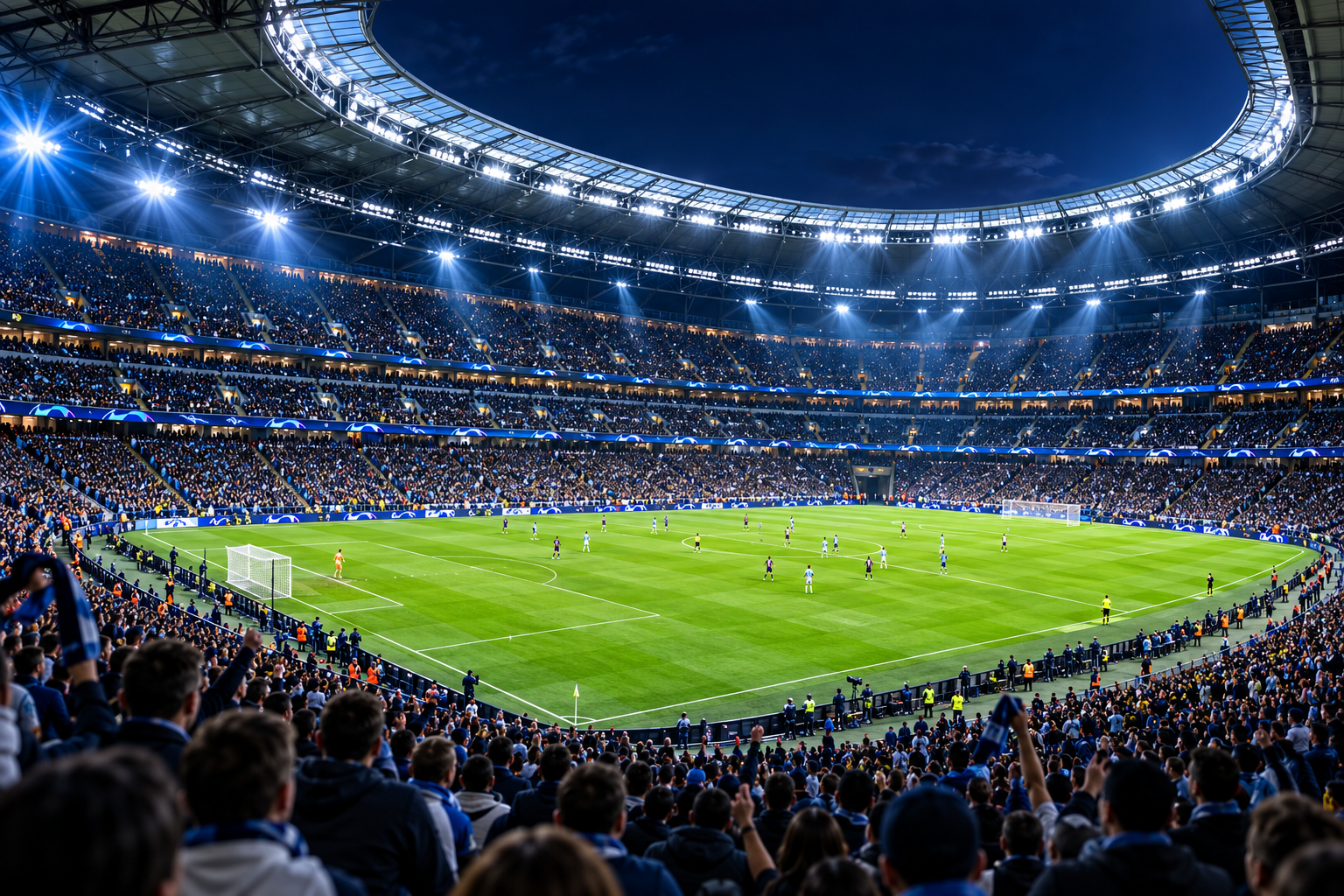 Floodlit football stadium